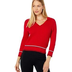 Sale! $70 Tommy Hilfiger Women's Classic Red Johnny Collar Cable Sweater Size S